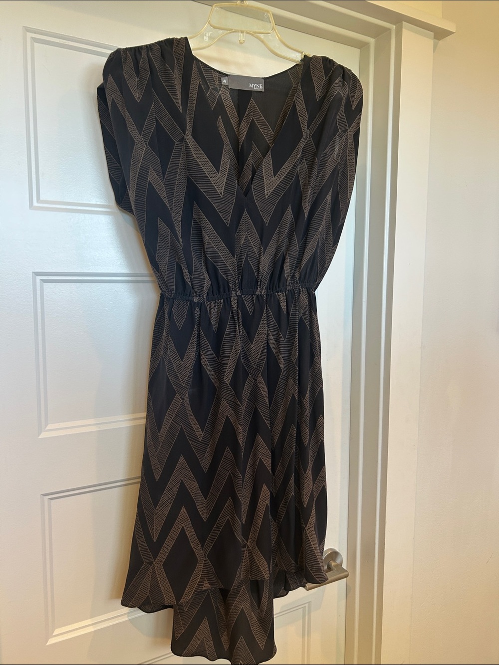 MYNE Black Midi Dress with Tan Chevron Motif